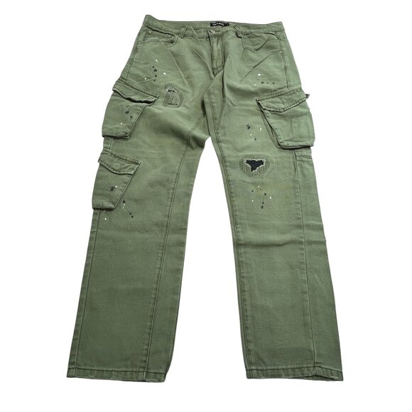 Public Notice Cargo Paint Splatter Jeans in Green - Picture 1 of 3